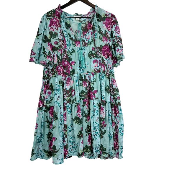 Sundance Dresses & Skirts - Sundance Floral Provence Stroll Mini Dress A-Line Tiered Turquoise Blue - S